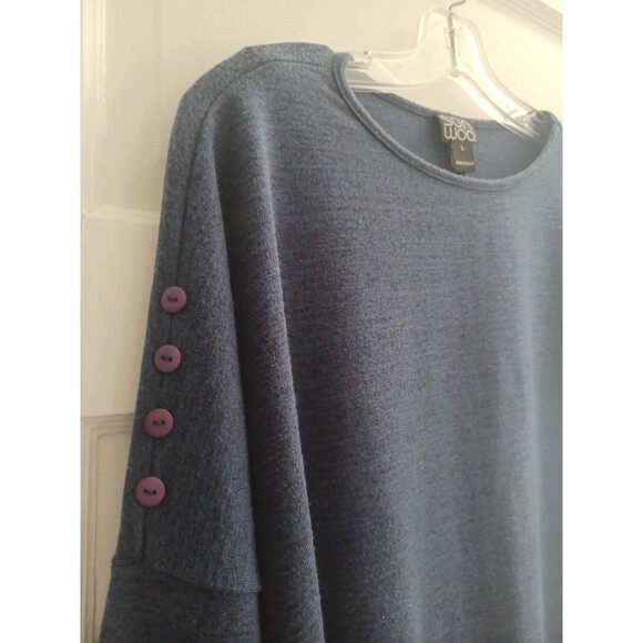 Clara SunWoo blue knit tunic L button accent oversized asymetric minimalist - Picture 5 of 12